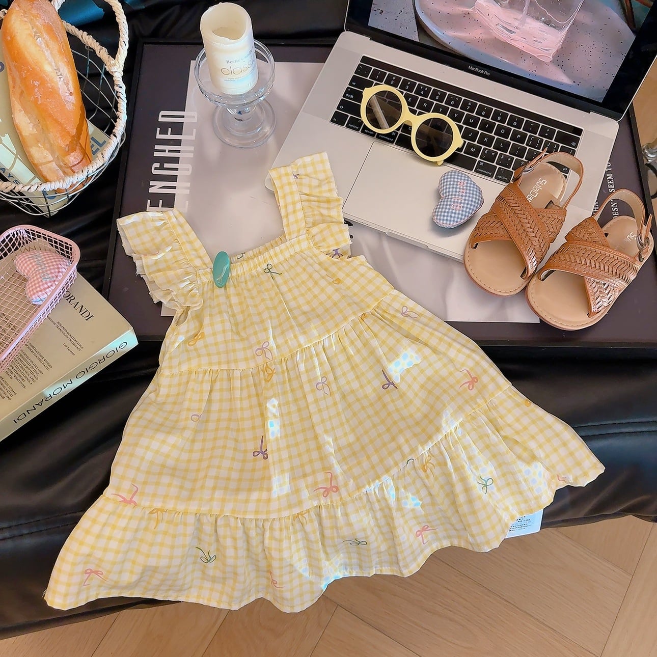 Girls’ Floral Cotton-Silk Flutter Sleeve Ruffle Dress – Summer Holiday Style - Light Yellow