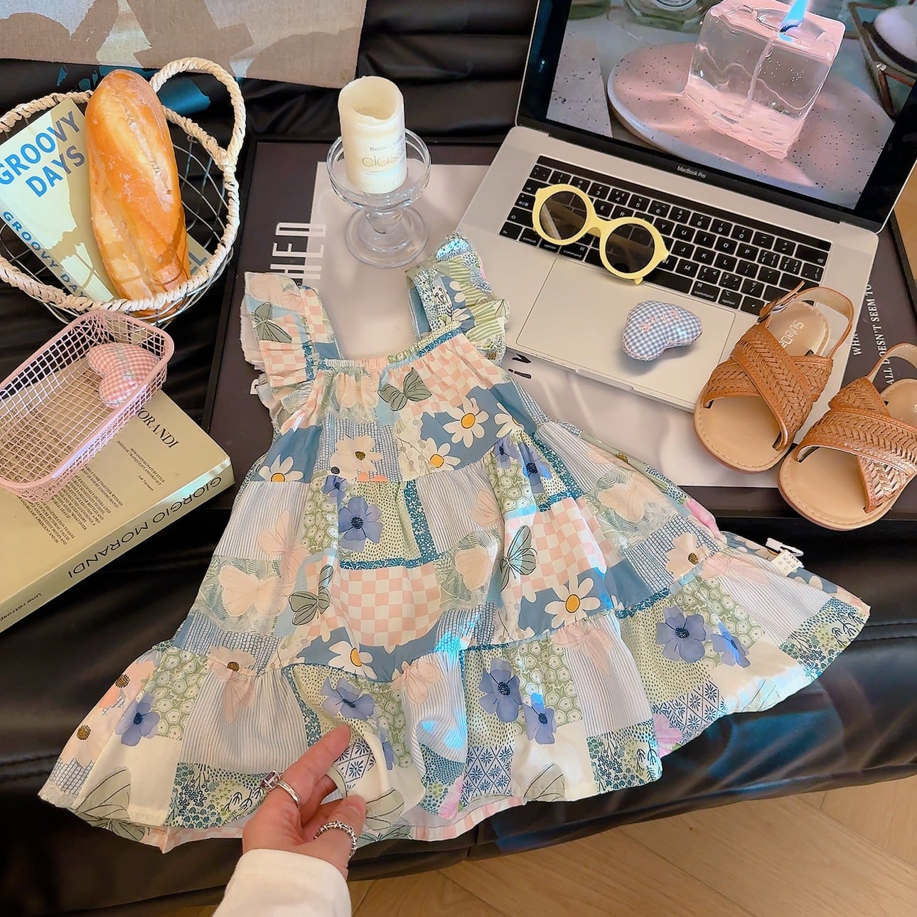 Girls’ Floral Cotton-Silk Flutter Sleeve Ruffle Dress – Summer Holiday Style - Charming flower