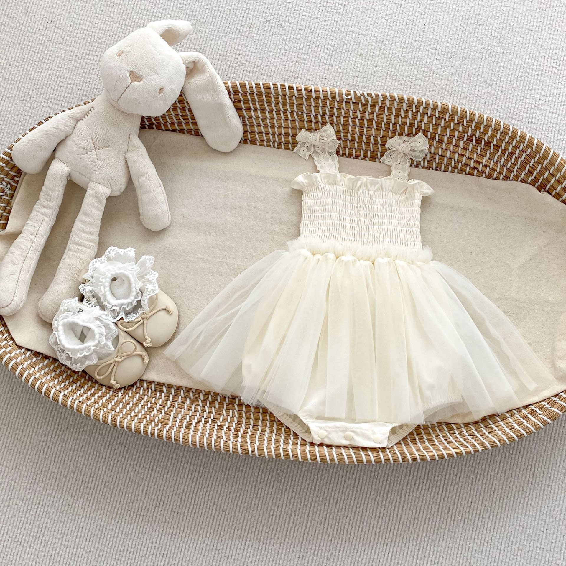 Baby Girl Summer New Bow Sling Wrap Fart Clothes Baby - Princess Mesh Dress